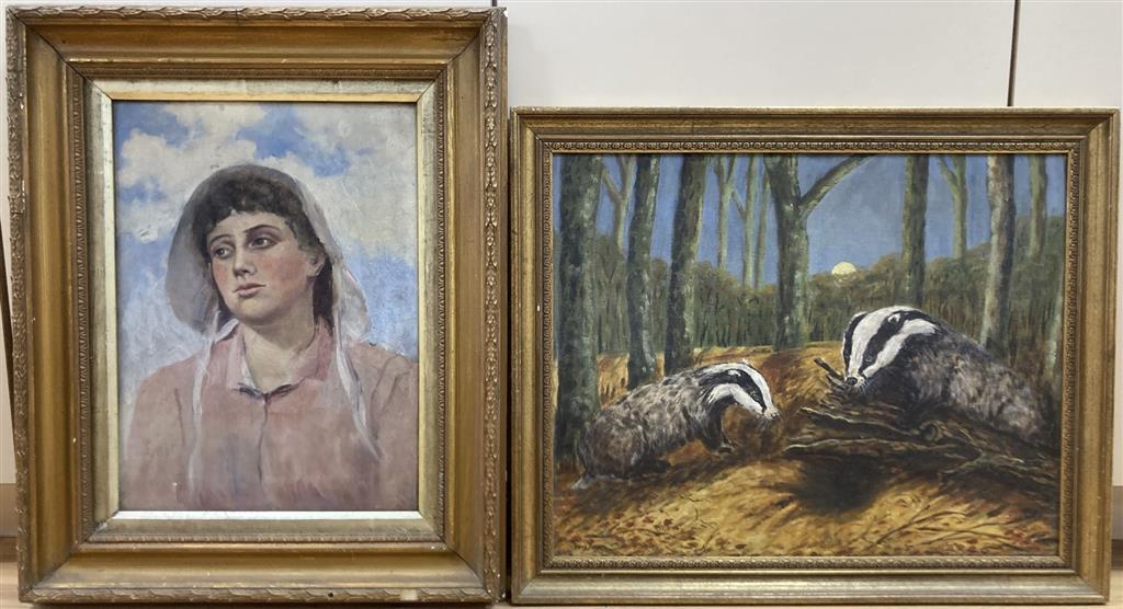 Early 20th century English School, oil on canvas, Portrait of a young woman, and a Beryl Ross